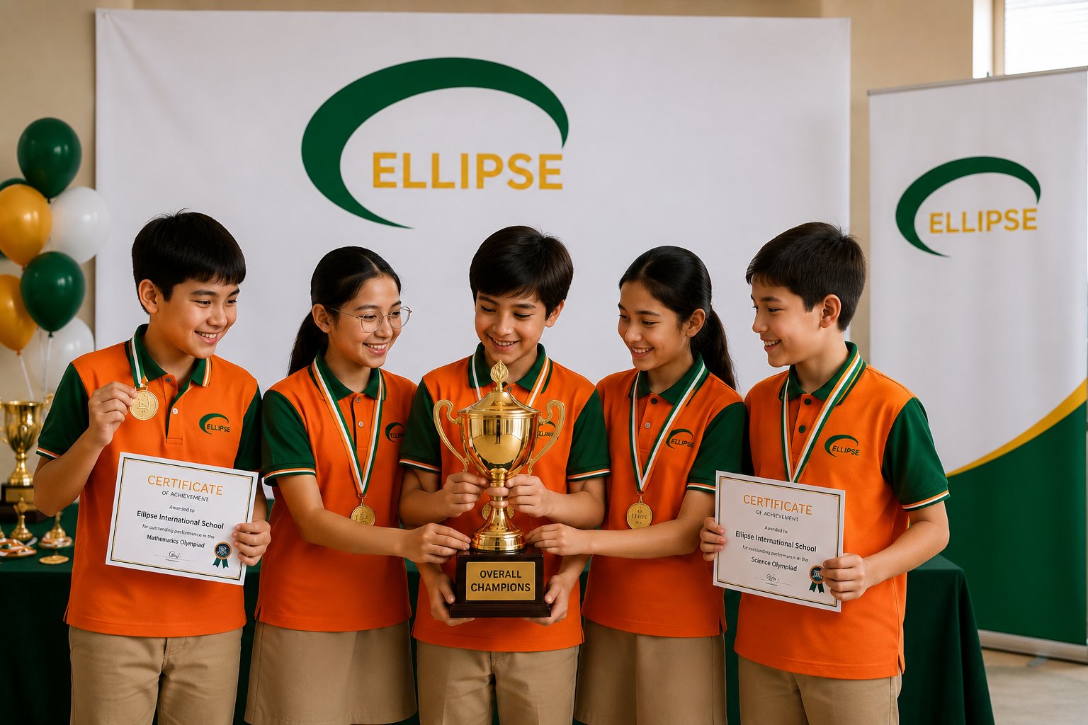 Ellipse students holding a championship trophy
